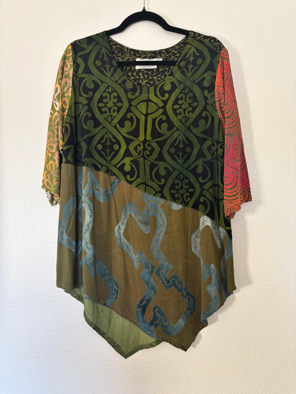 Wild Thing - Wild Woman Size S/M Art-To-Wear Patchwork Asymmetric Hem Boho Top